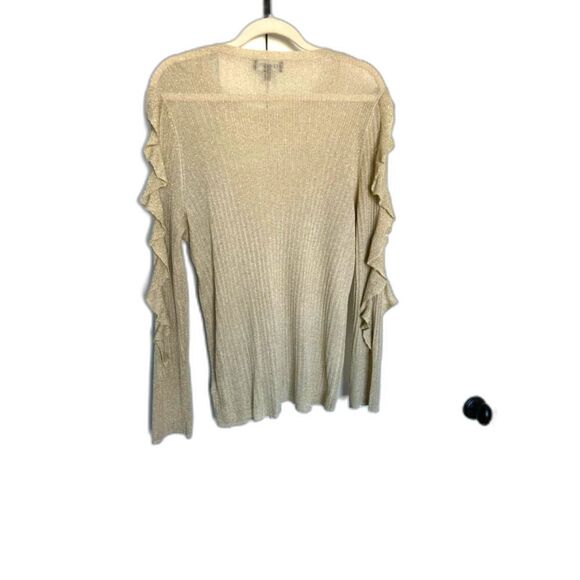 EXPRESS Gold-Tone Ruffle-Sleeve Lightweight Semi-Sheer Sweater Woman's Size XL - Picture 2 of 5